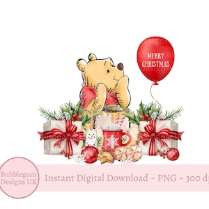 Classico design di sublimazione di Buon Natale di Winnie The Pooh, PNG, orsacchiotto di Natale, design della scatola della vigilia di Natale, download digitale istantaneo