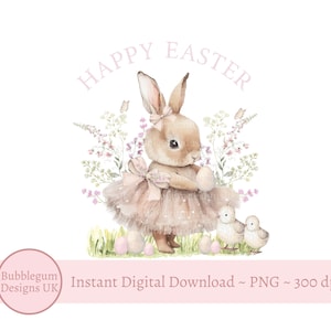 Fröhliche Ostern Tutu Bunny Sublimationsentwurf, PNG, Osterhase, Mädchen Ostern, Osterfestlichkeits-Beutel-Design, Osterküken, sofortiger digitaler Download