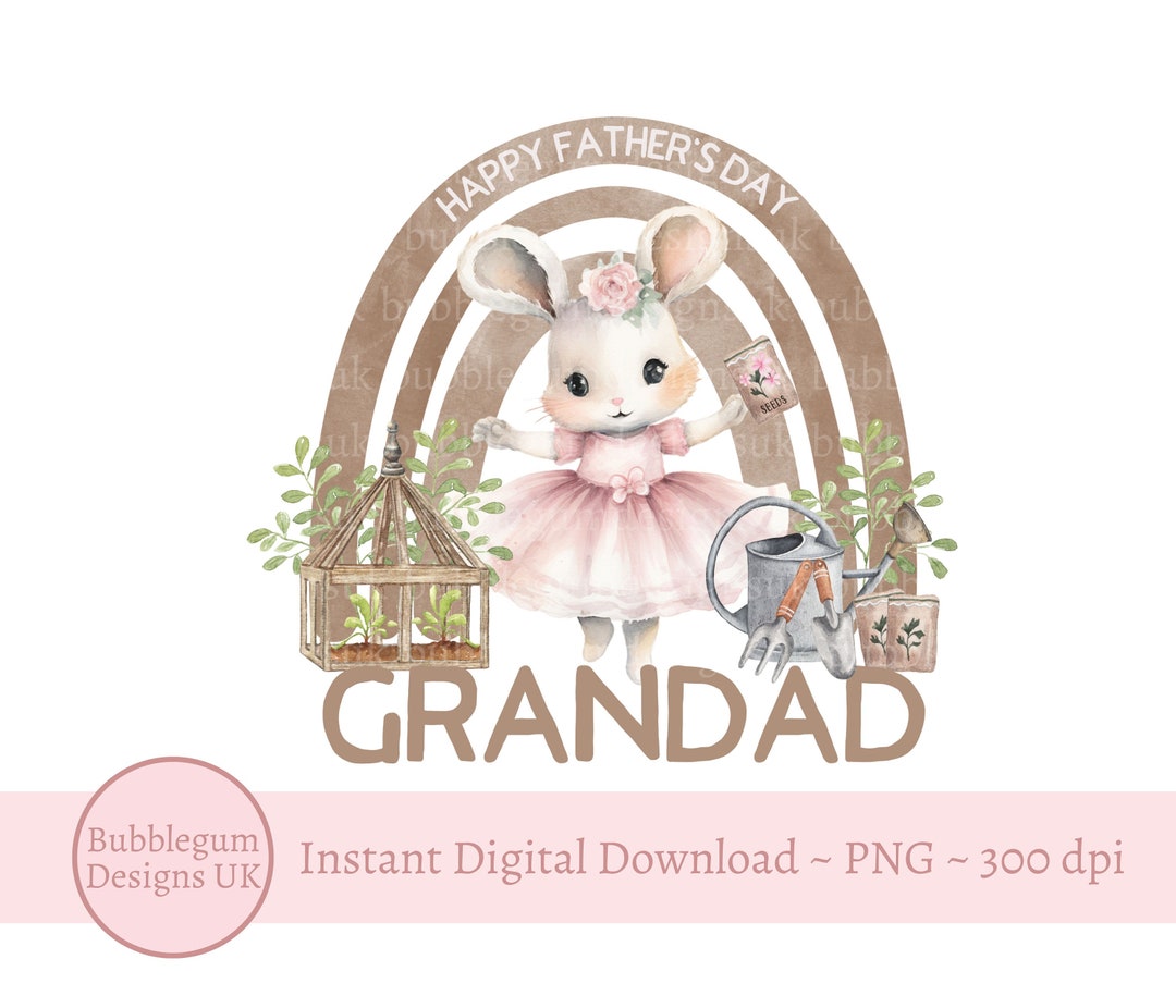 Pink Bunny Rabbit Happy Father's Day Grandad, Rainbow Sublimation ...