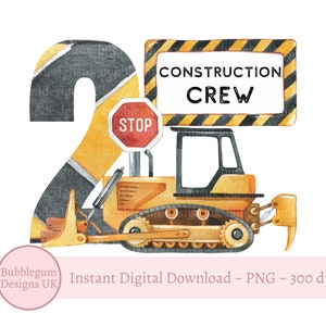 Bagger Sublimationsdesign zum 2. Geburtstag, Bauarbeiter PNG, Jungen T-Shirt Design, Bau Party Dekor, sofortiger digitaler Download