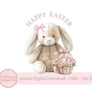 Rosa glücklich Ostern Lop Ohrhäschen & Korb Sublimationsentwurf, PNG, Osterhase, 1.Ostern, Häschen, sofortiger digitaler Download