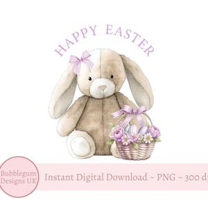 Lilac Happy Easter Lop Ear Bunny & Basket Sublimation Design, PNG, Easter Bunny, 1st Easter, Bunny Rabbit, Instant Digital Download