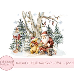 Classico Winnie the Pooh Natale Bosco PNG, Primo Natale del bambino, Sublimazione di Winnie the Pooh, Decorazione di Winnie, Download digitale istantaneo
