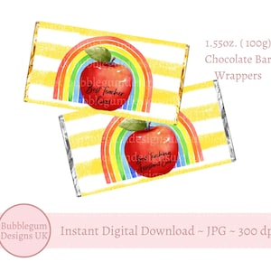 2 embalagens de barra de chocolate para melhor professor assistente de ensino para impressão, design Apple, embalagens de barra de chocolate de 1,55 onças (100g), download digital instantâneo