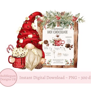 Gnome Hot Cocoa Mug PNG, Christmas Sublimation Design, Hot Chocolate Bar Sign, Hot Chocolate Recipe, Holiday Gnome, Instant Digital Download
