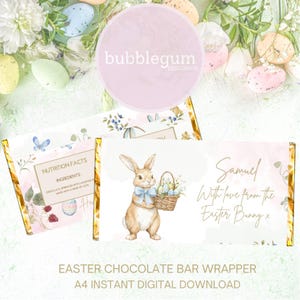Emballage de barre de chocolat de Pâques imprimable, conception de panier et lapin de Pâques des bois, emballage de barre de chocolat 1,55 oz (100 g), téléchargement numérique instantané
