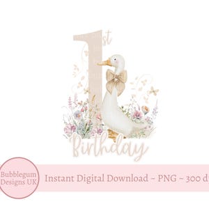 PNG de ganso floral bege, design de sublimação de ganso de 1º aniversário bege, clipart de ganso bobo, ganso bobo da moda, download digital instantâneo