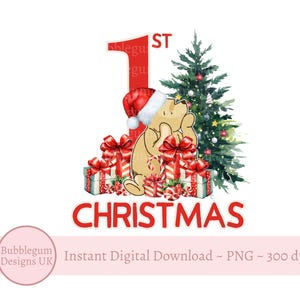 Classico Winnie The Pooh 1° Natale PNG, Maglietta del 1° Natale del bambino Sublimazione, Il mio primo Natale, Orsetto Pooh, Download digitale istantaneo