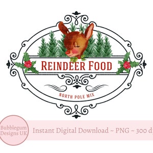 Reindeer Food PNG, Magic Reindeer Food Sticker Design, Vintage Christmas Label, Sublimation Design, Instant Digital Download