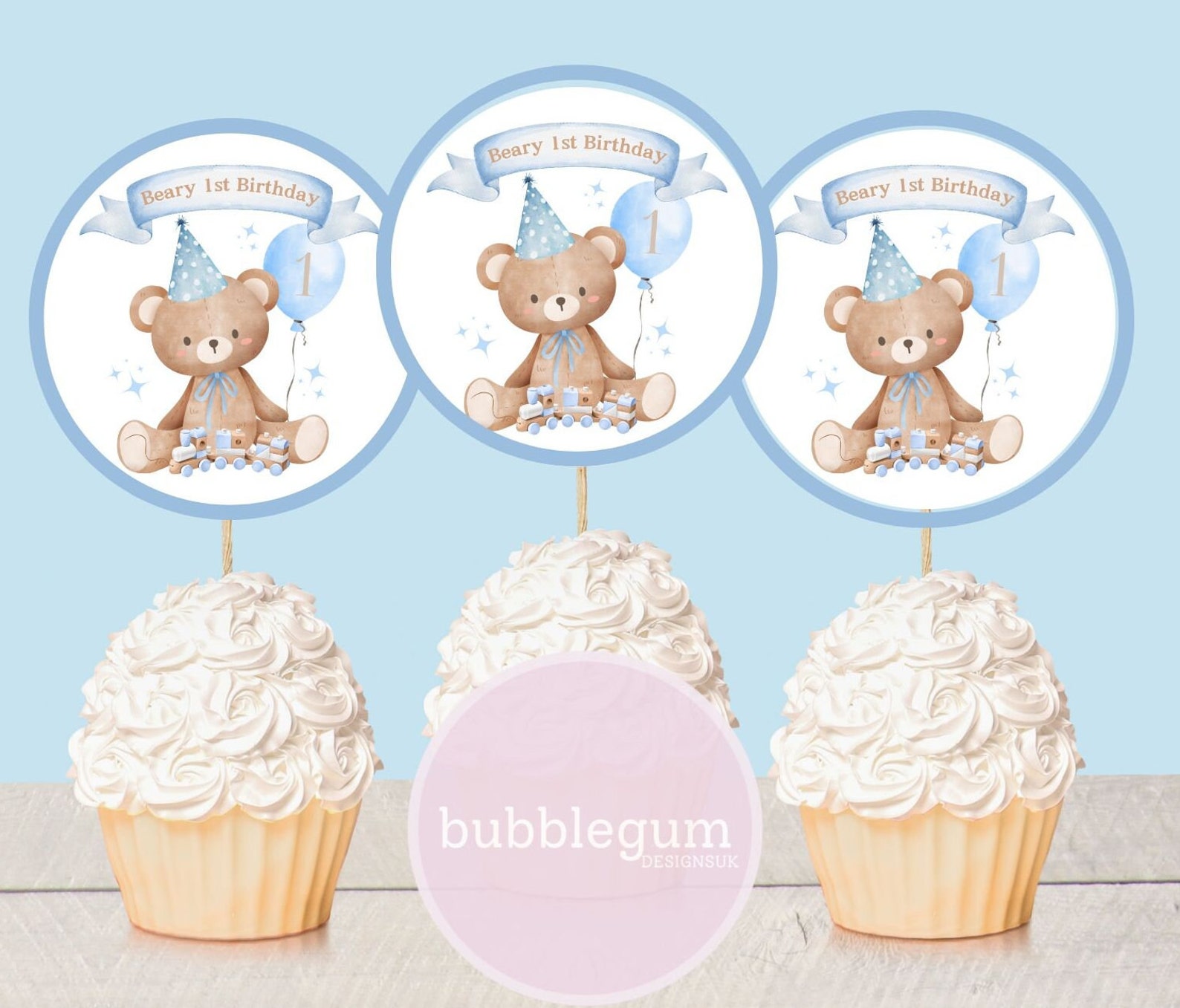 Teddy Bear Blue Balloon 1st Birthday PNG, Beary 1st Birthday ...