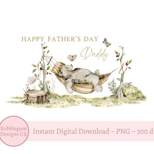 Feliz Dia dos Pais, Papai - Urso Dormindo PNG, Pai, Papa, Design de Cartão de Dia dos Pais, Design de Sublimação de Urso da Floresta, Download Digital Instantâneo