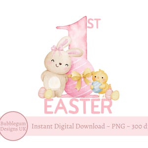 Pink 1st Easter Bunny & Easter Egg Sublimation Design, PNG, Easter Bunny And Chick, My 1st Easter, Bunny Rabbit, Instant Digital Download