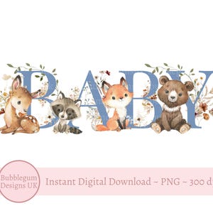 Bébé animaux des bois PNG, sublimation animaux de la forêt, conception de baby shower des bois, fleurs sauvages des bois, téléchargement immédiat