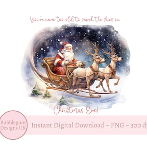 Trenó de rena de Papai Noel PNG, clipart de Natal, design de saco de Papai Noel, cartão de Natal, sublimação de véspera de Natal, download digital instantâneo