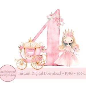 4e anniversaire de princesse rose PNG, quatrième anniversaire Sublimation Design, 4e anniversaire de la fille, anniversaire de carrosse de princesse, téléchargement numérique instantané