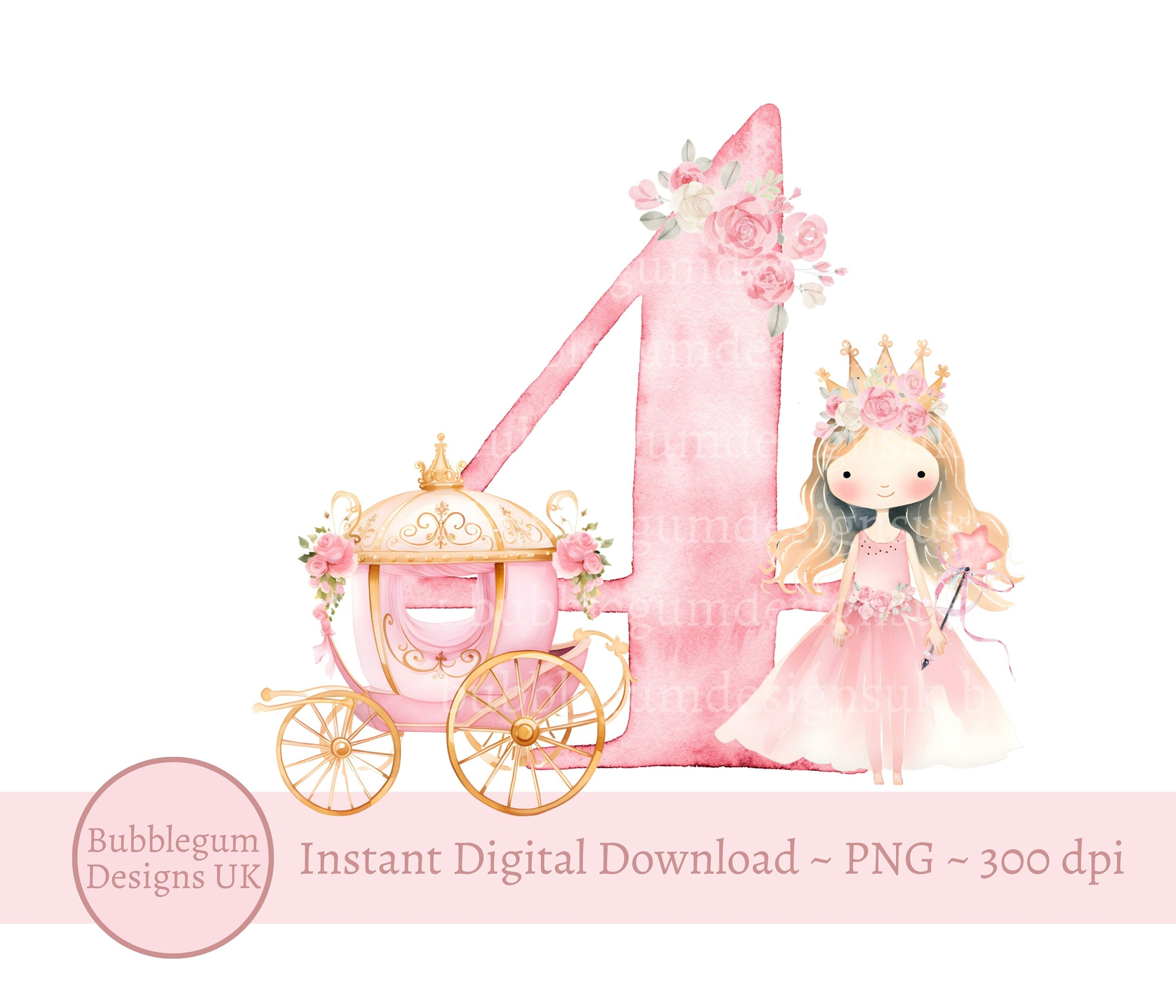 Pink Princess 4th Birthday PNG, Fourth Birthday Sublimation Design ...