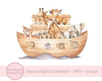 Noah's Ark & Animals PNG, Noah's Ark Sublimation Design, Baptism, Christening, Naming Day Card Design, Animals Ark, Instant Digital Download