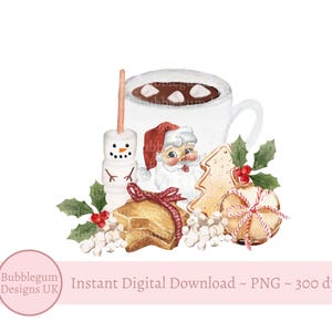 Hot Cocoa Santa Mug & Christmas Treats PNG, Christmas Sublimation Design, Hot Chocolate Mug, Gingerbread, Instant Digital Download