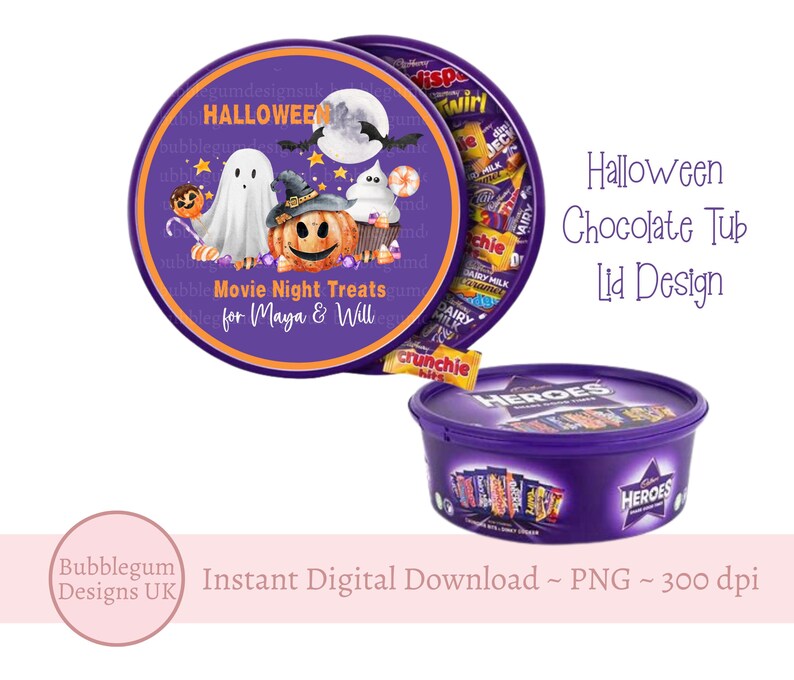 Halloween Movie Night Treats Chocolate Tub Lid Design, PNG, Printable