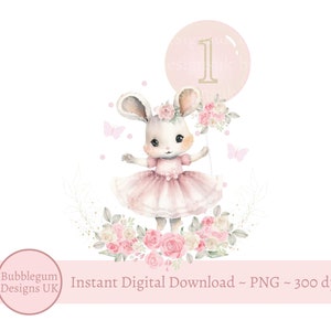 Geburtstag PNG, Bunny Sublimationsdesign, Mädchen erster Geburtstag, Geburtstagshäschen, Häschenballon EINS, sofortiger digitaler Download