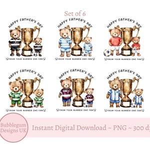 Set di 6 orsetti da football per la festa del papà PNG, felice festa del papà, papà da football, striscia da football, design a sublimazione, download digitale istantaneo