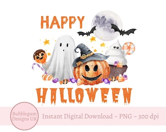 Happy Halloween PNG, Halloween T-Shirt Sublimation Design, Halloween Treat Bag, My 1st halloween, Ghost, Pumpkin, Instant Digital Download