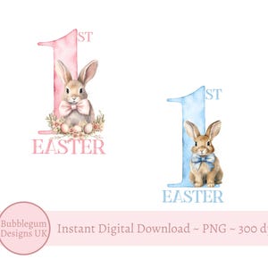 Mein erster Osterhase Sublimationsdesign, blau rosa Ostern Clip Art, Bunny PNG, Osterhase Kaninchen, 1st Ostern, sofortiger digitaler Download