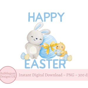Blue Happy Easter Bunny & Easter Egg Sublimation Design, PNG, Easter Bunny And Chick, My 1st Easter, Bunny Rabbit, Instant Digital Download