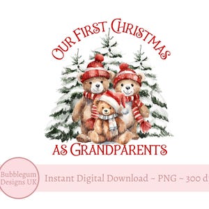 Abuelos en Navidad PNG, Diseño navideño para abuelos, Diseño de sublimación de osito de peluche navideño, Descarga digital instantánea