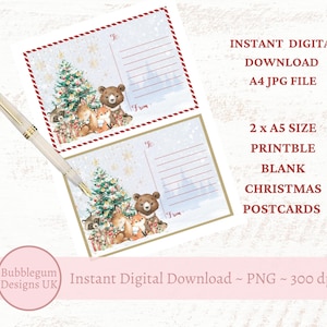 A4 Woodland Christmas Postcards, Letter To Santa, Santa List, Father Christmas List, Thank You Note, Printable JPG, Instant Digital Download