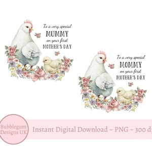 Diseño de gallina y pollito para el primer día de la madre PNG, diseño de tarjeta PNG, mamá, momia, diseño de sublimación para el primer día de la madre, descarga digital instantánea,