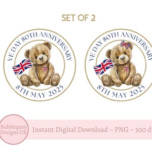 Ositos de peluche del 80.º aniversario del Día de la Victoria en Europa, PNG, sublimación del Día de la Victoria en Europa, recuerdo, diseño de pegatina, descarga digital instantánea