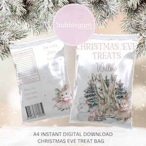 Tutu Bunny Woodland Christmas Eve Treat Packet, A4 Printable JPG, Christmas Eve Snacks Bag, Christmas Eve Box Treat, Instant Digital Download