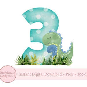 Geburtstag des blauen Dinosauriers PNG, dritter Geburtstag des Dinosauriers Clipart, Dino-Geburtstagskarten-Design, Geburtstags-Sublimation, sofortiger digitaler Download