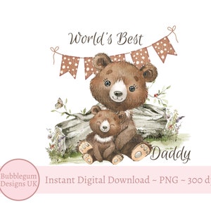Fête des pères - ours et ourson PNG, meilleur papa du monde, papa, conception de carte de fête des pères, conception de sublimation ours des bois, téléchargement immédiat