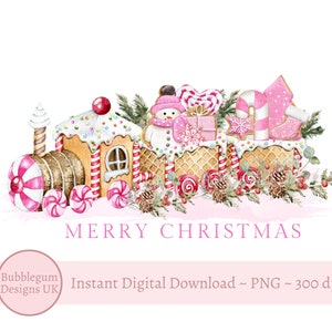 Pink Christmas Cookie Train PNG, Christmas Clip Art,Candy Cane Train Design, Merry Christmas Holiday Sublimation, Instant Digital Download