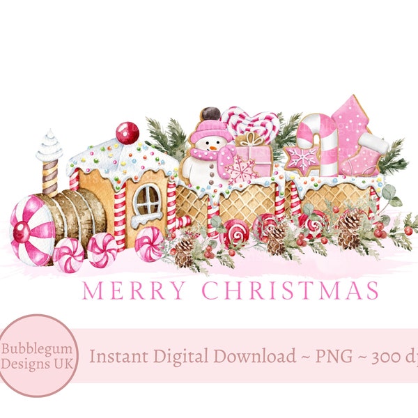 Pink Christmas Cookie Train PNG, Christmas Clip Art,Candy Cane Train Design, Merry Christmas Holiday Sublimation, Instant Digital Download