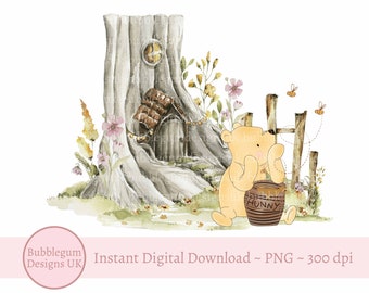 Classic Winnie The Pooh PNG, Winnie Pooh Sublimation Design, Birthday Party Decor,  Honey Pot Bear, Instant Digital Download