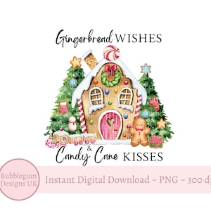 Casa di pan di zenzero Vacanze di Natale PNG, Desideri di pan di zenzero, Design di sublimazione di Natale, Dolci festivi, Download digitale istantaneo