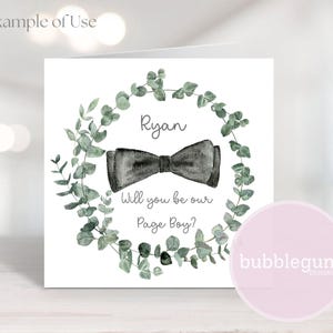 Page Boy Fliege Kranz PNG, schwarze Fliege Page Boy Sublimationsdesign, werden Sie unser Page Boy Kartendesign sein, sofortiger digitaler Download