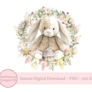 Easter Lop Ear Bunny & Bunting Sublimation Design, PNG, Easter Bunny, 1st Easter, Bunny Rabbit, Easter Egg Wreath, Instant Digital Download