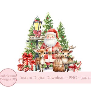 Weihnachten Candy Cane Lane Weihnachtsmann & Rentier PNG, Winter Sublimationsdesign, Weihnachtskartendesign, Weihnachtssack Design, sofortiger digitaler Download