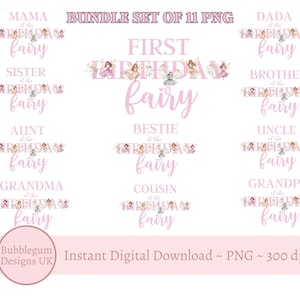 11 x FAMILY BUNDLE Pink Geburtstagsfee Wildblume PNG, Fee Sublimationsdesign, Geburtstags-Shirt, Blumenfeen, Sofortiger digitaler Download