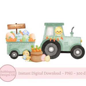 Diseño de sublimación de tractor de Pascua verde, tractor de granja de Pascua PNG, primera camiseta de Pascua, tractor de granja de huevos de Pascua, descarga digital instantánea