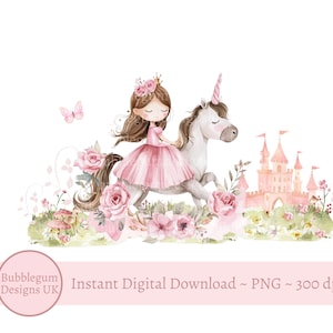 Roze prinses en kasteel png, sublimatieontwerp prinses verjaardag, verjaardagsshirt meisje, verjaardagskaart prinses, instant digitale download