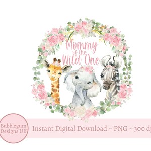 Mamãe do selvagem Bebê Safari Animais Guirlanda PNG, Bebê Animais Família Aniversário Camiseta Sublimação Design, Download Digital Instantâneo