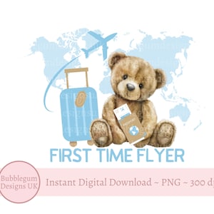 Ursinho de pelúcia First Time Flyer PNG, Design de sublimação para camiseta azul 1st Holiday, Flyer para meninos 1st Time, Camiseta voadora, Download digital instantâneo