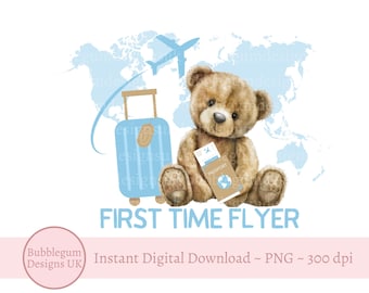 First Time Flyer Teddy Bear PNG, Blue 1st Holiday T-Shirt Sublimation Design, Boys 1st Time Flyer, Flying Shirt, Instant Digital Download