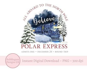 North Pole Christmas Train PNG, Christmas Clipart, Christmas Sublimation, Santa Sack, Stocking, T Shirt Design, Instant Digital Download