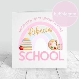 Viel Glück am ersten Tag in der Schule, rosa Regenbogen Sublimationsdesign, PNG, Schulanfang, Schulanfangkarte, sofortiger digitaler Download
